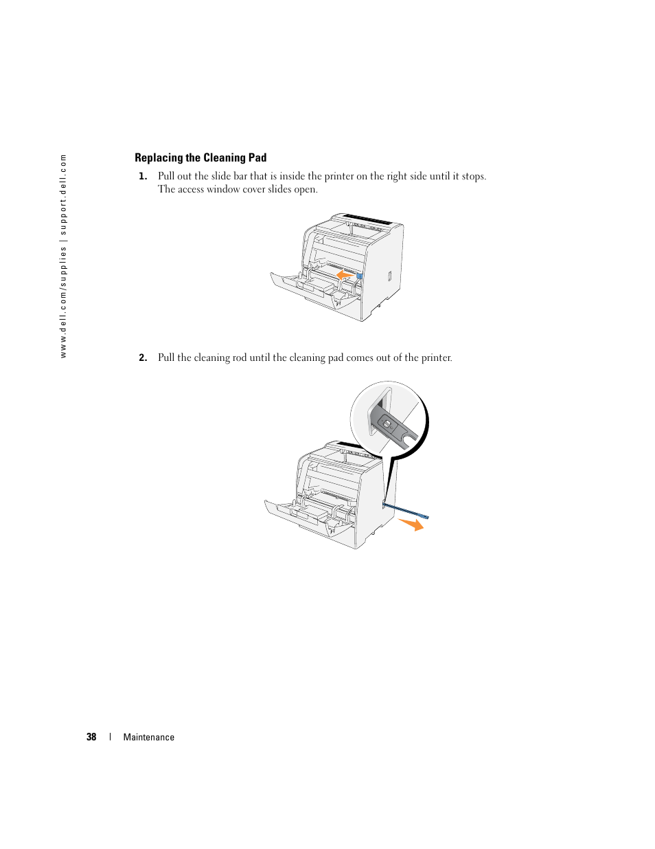 Replacing the cleaning pad | Dell 3000cn Color Laser Printer User Manual | Page 38 / 82
