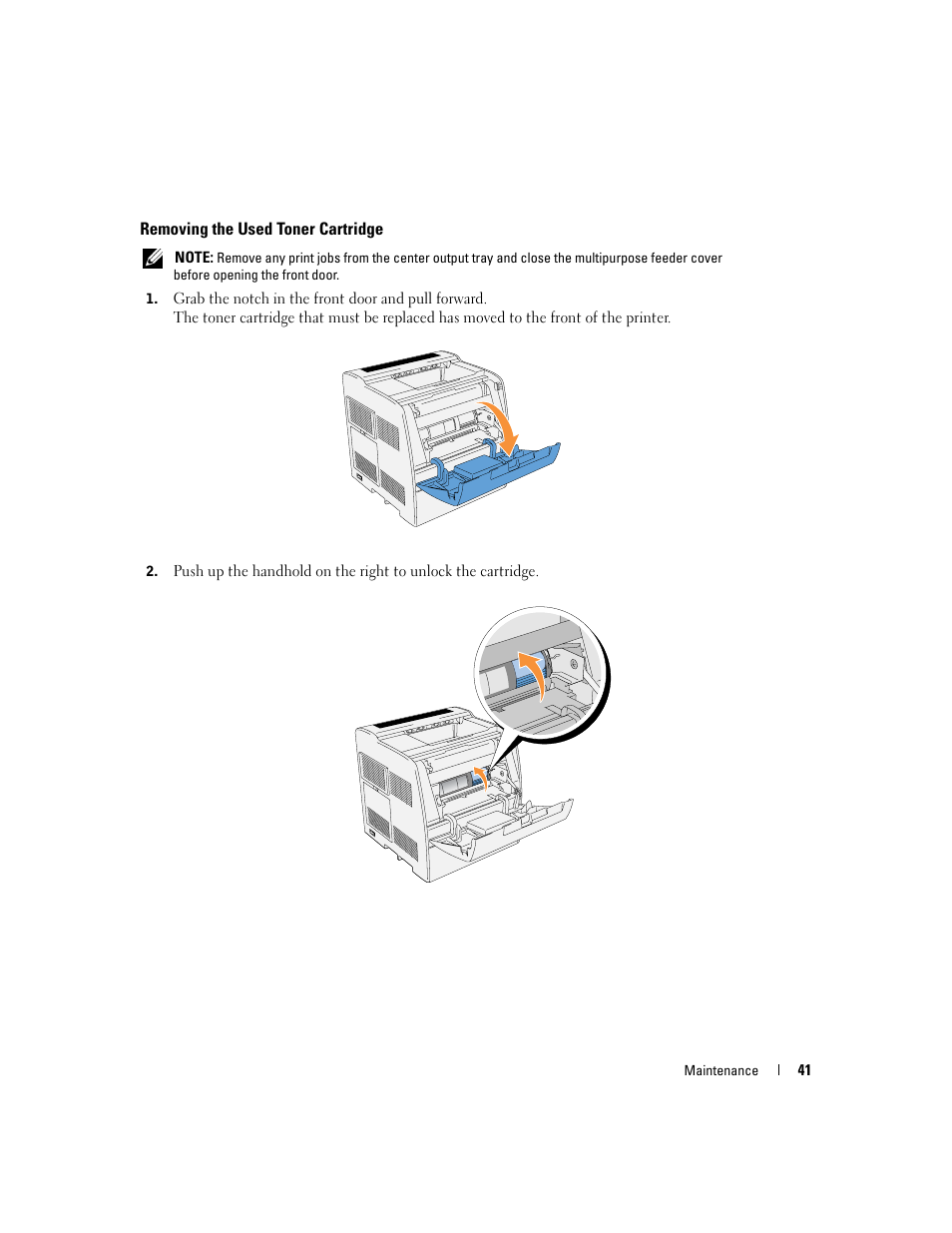 Removing the used toner cartridge | Dell 3000cn Color Laser Printer User Manual | Page 41 / 82