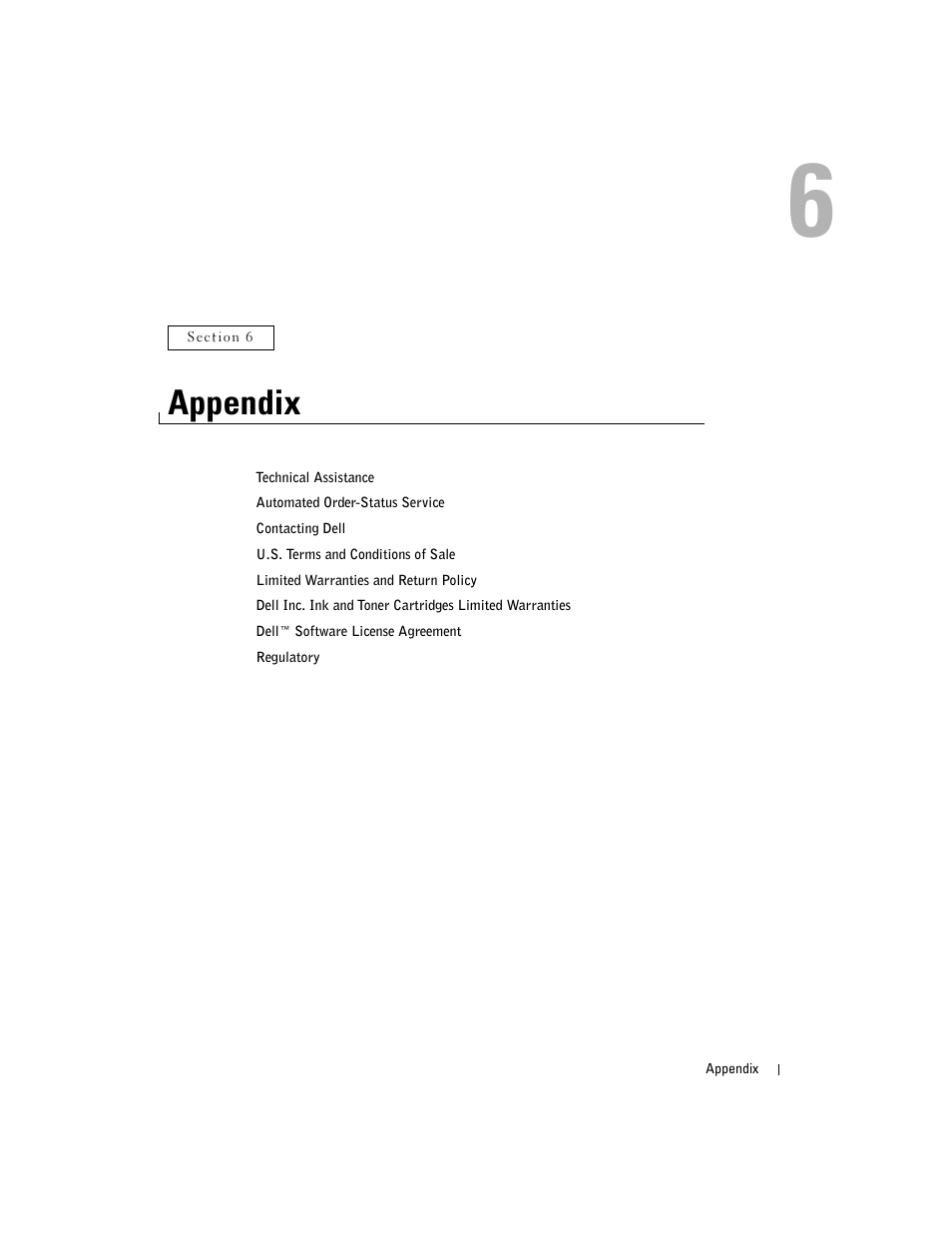 Appendix, 6 appendix | Dell 3000cn Color Laser Printer User Manual | Page 45 / 82