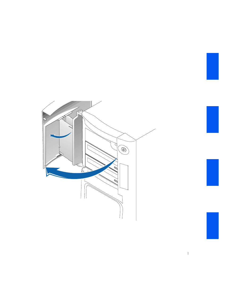 Drive door, Removing the drive door, Opening the drive door | Dell PRECISION 530 User Manual | Page 29 / 126