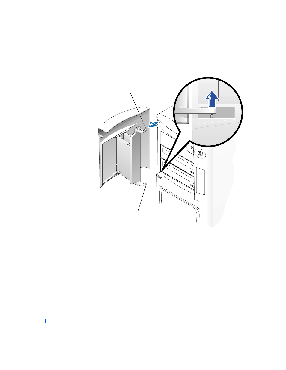 Removing the drive door, 3 lift the bottom hinge off of the chassis, Replacing the drive door | Dell PRECISION 530 User Manual | Page 30 / 126