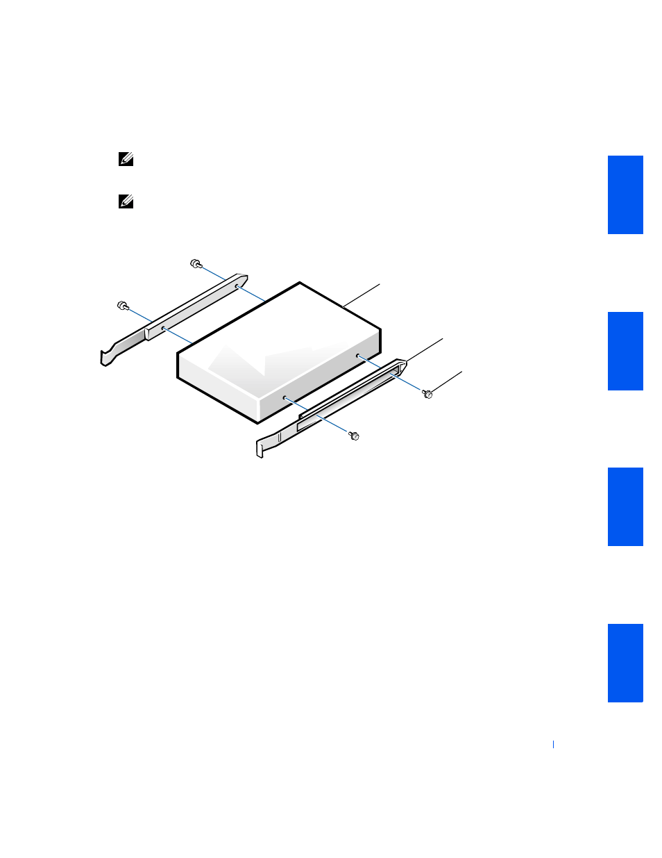 Attaching bracket rails for a hard drive | Dell PRECISION 530 User Manual | Page 69 / 126