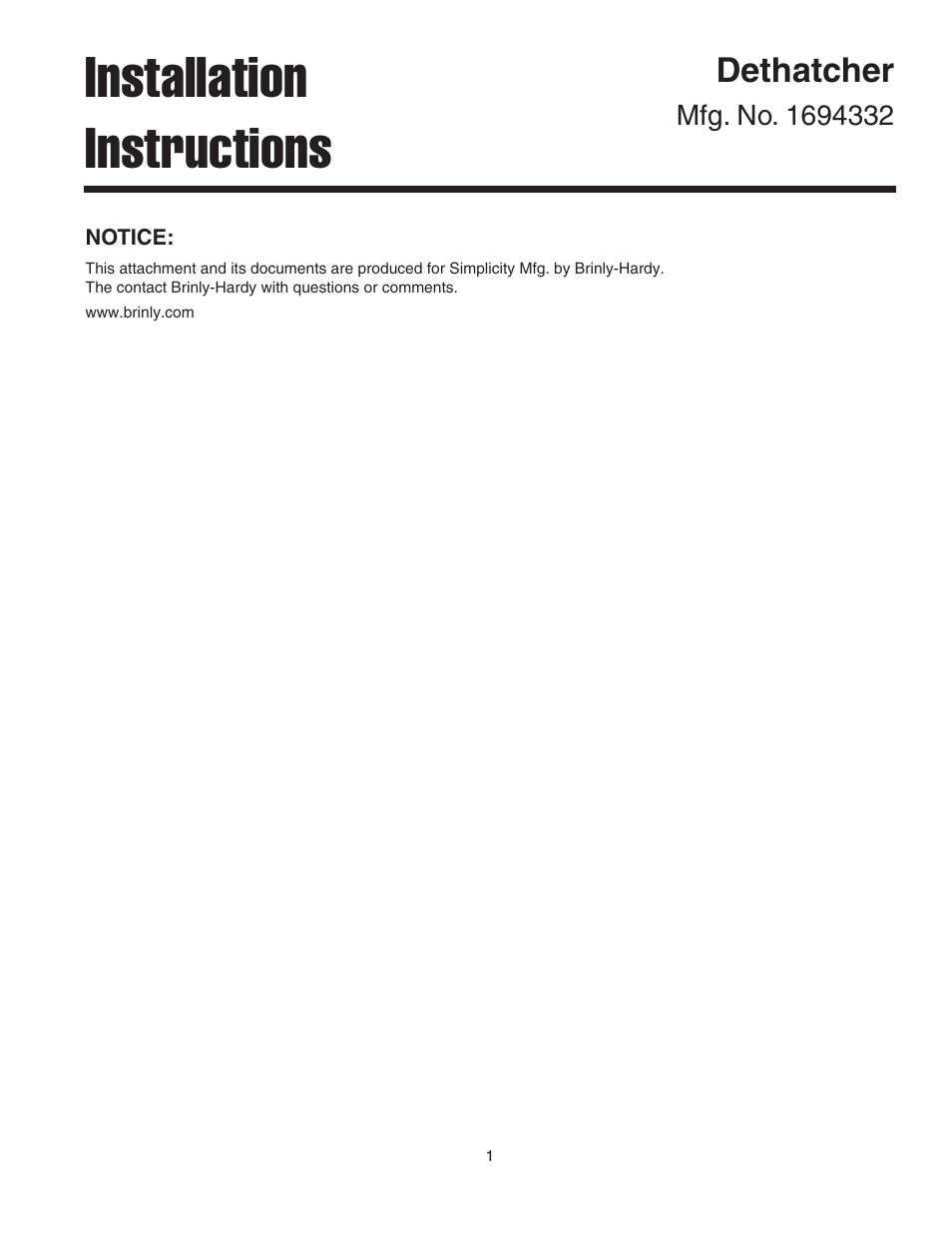 Brinly-Hardy 1694332 User Manual | 2 pages