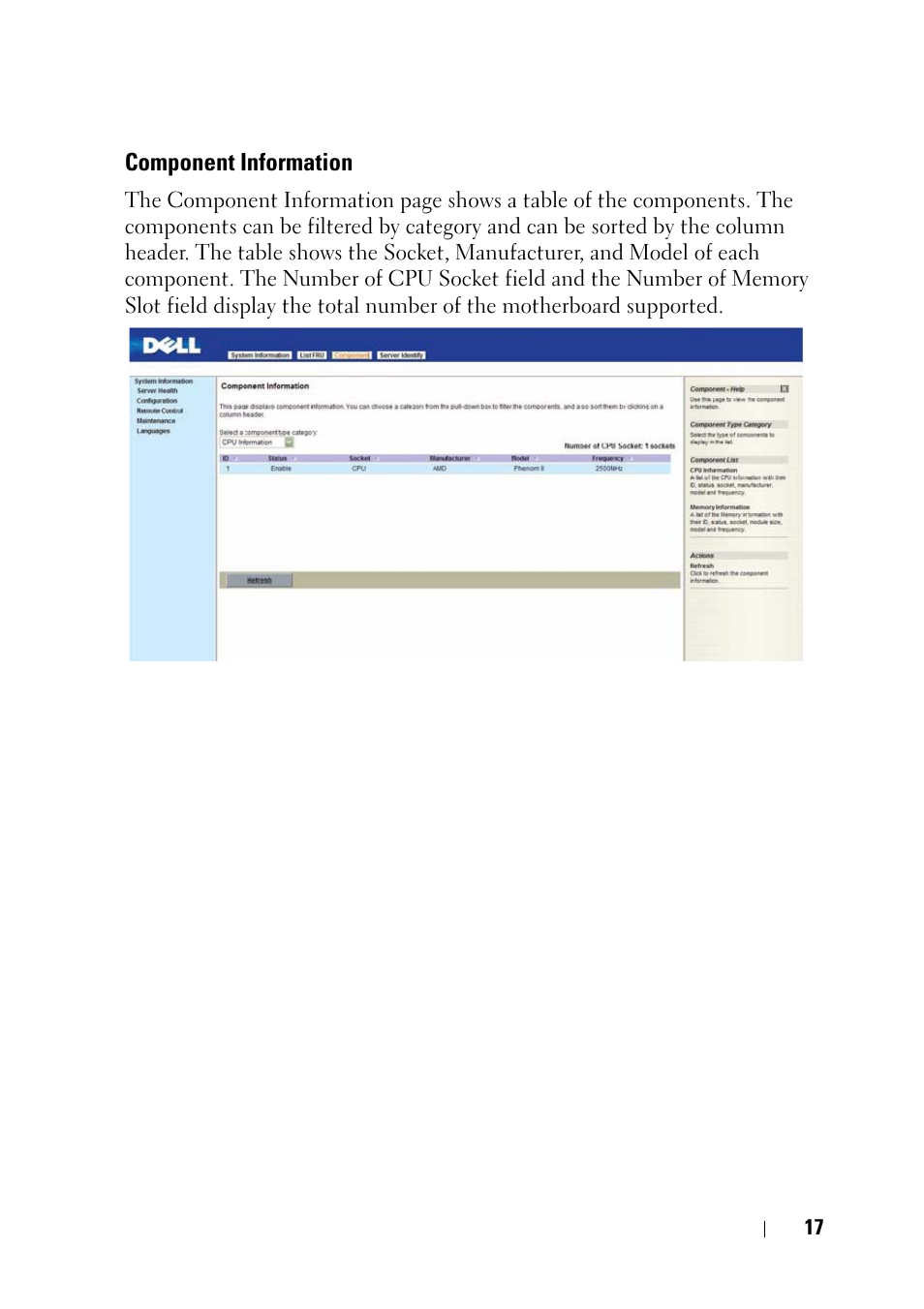 Component information | Dell PowerEdge C5125 User Manual | Page 17 / 56