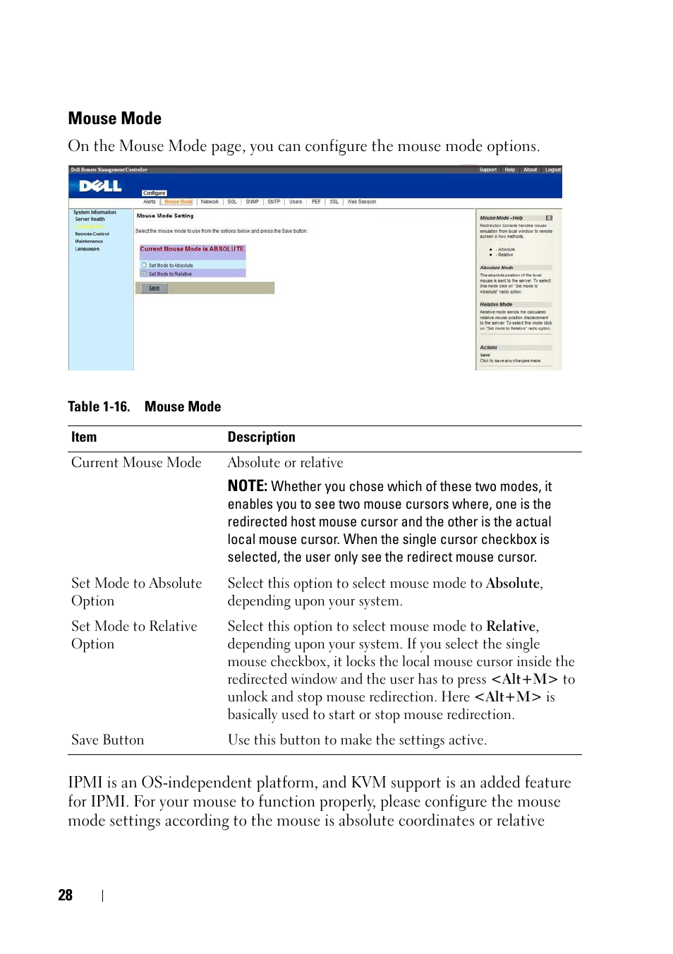 Mouse mode | Dell PowerEdge C5125 User Manual | Page 28 / 56