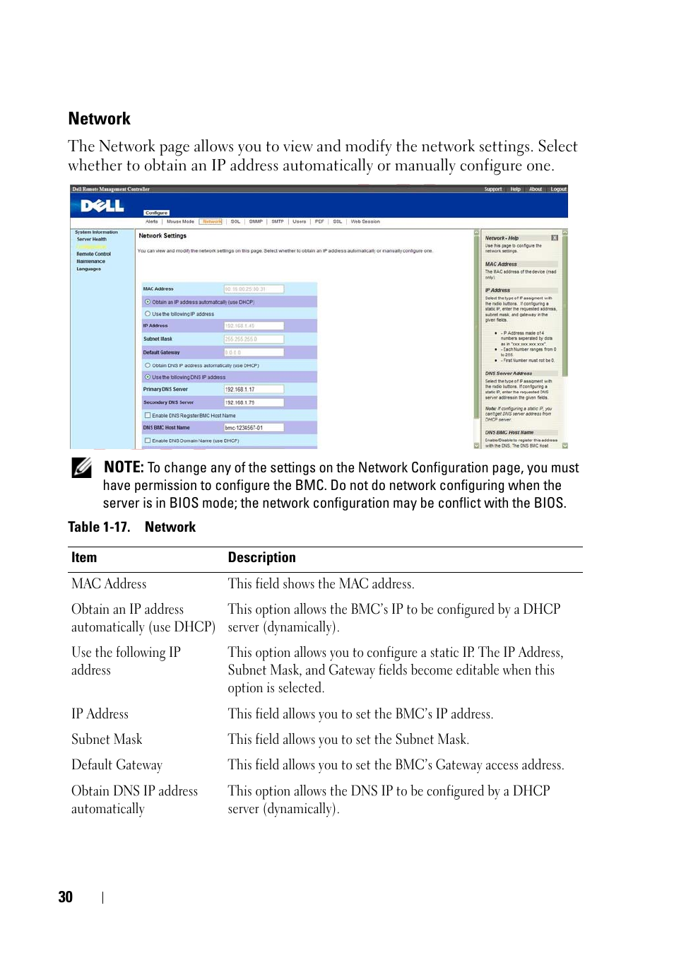 Network | Dell PowerEdge C5125 User Manual | Page 30 / 56