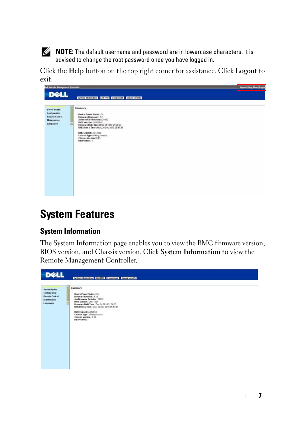 System features, System information | Dell PowerEdge C5125 User Manual | Page 7 / 56