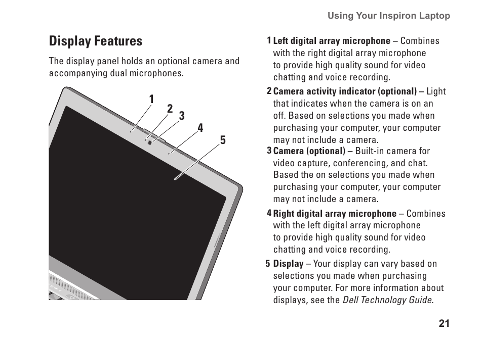 Display features | Dell Inspiron 1525 (Late 2007) User Manual | Page 23 / 80