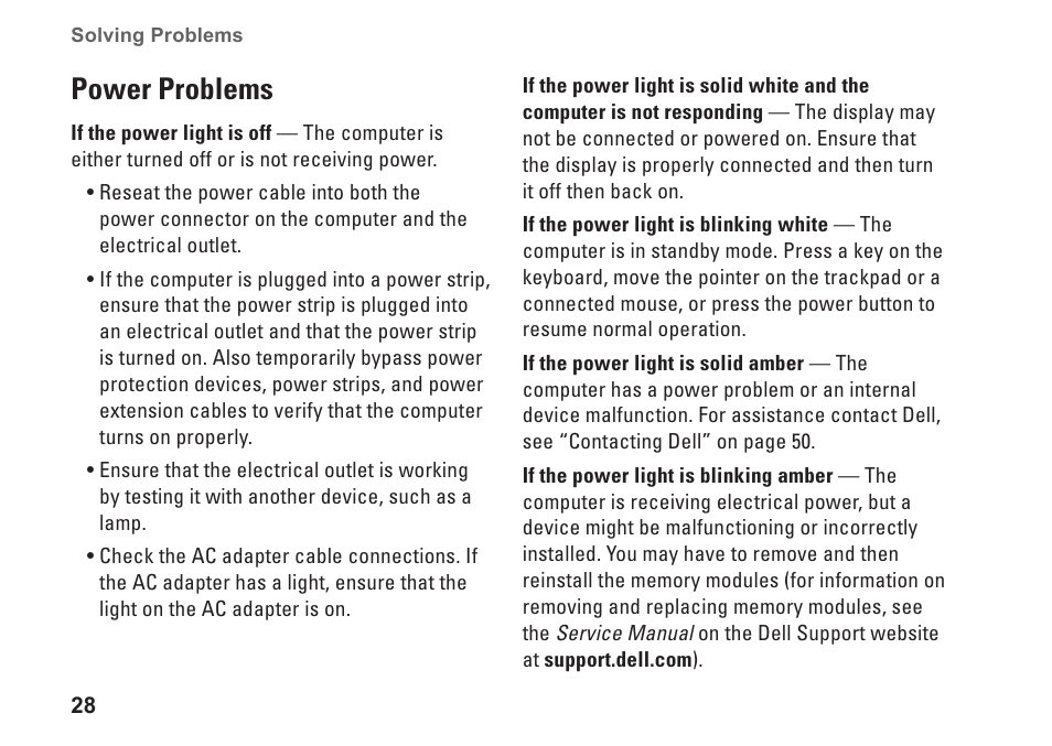 Power problems | Dell Inspiron 1525 (Late 2007) User Manual | Page 30 / 80