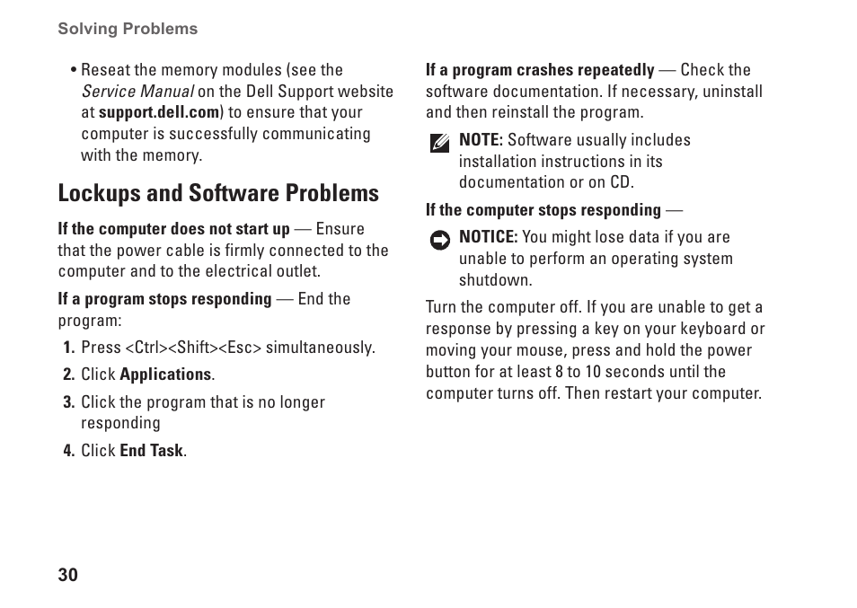 Lockups and software problems | Dell Inspiron 1525 (Late 2007) User Manual | Page 32 / 80