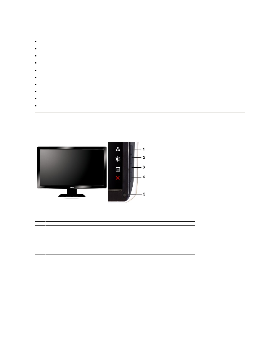 Identifying parts and controls, Identifying parts and features front view, Back view | Dell ST2410 Monitor User Manual | Page 3 / 33