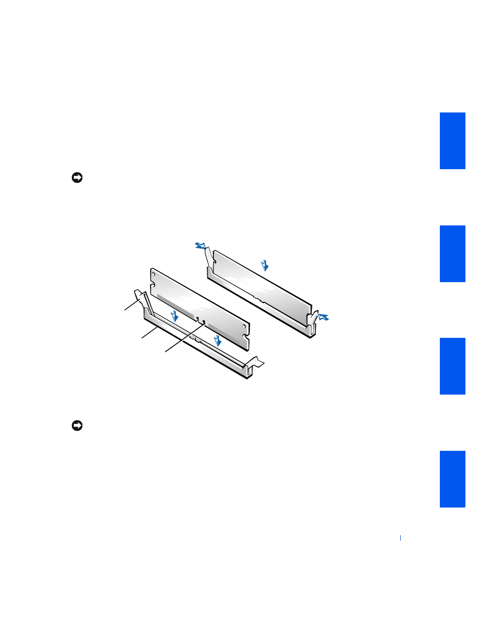Installing a memory module, Removing memory riser boards, Remove the riser boards | Install the upgrade modules | Dell PRECISION 530 User Manual | Page 81 / 300