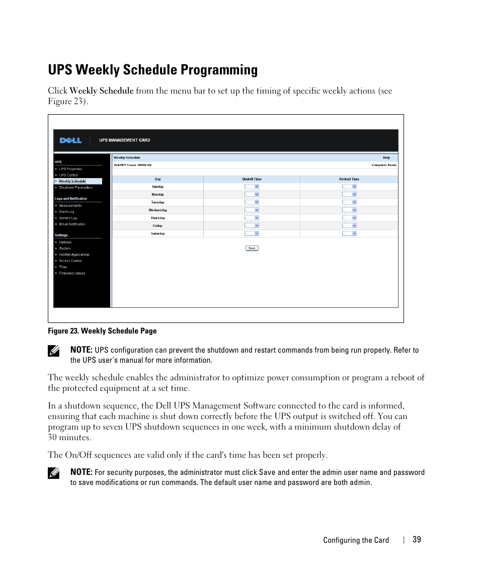Ups weekly schedule programming | Dell UPS 1920R User Manual | Page 39 / 88