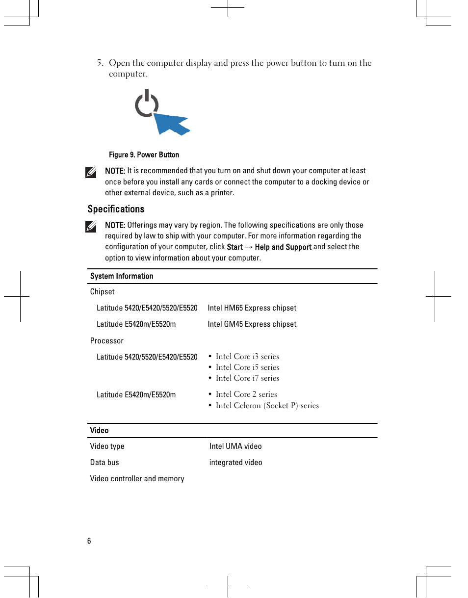 Specifications | Dell Latitude E5520M (Early 2011) User Manual | Page 6 / 10