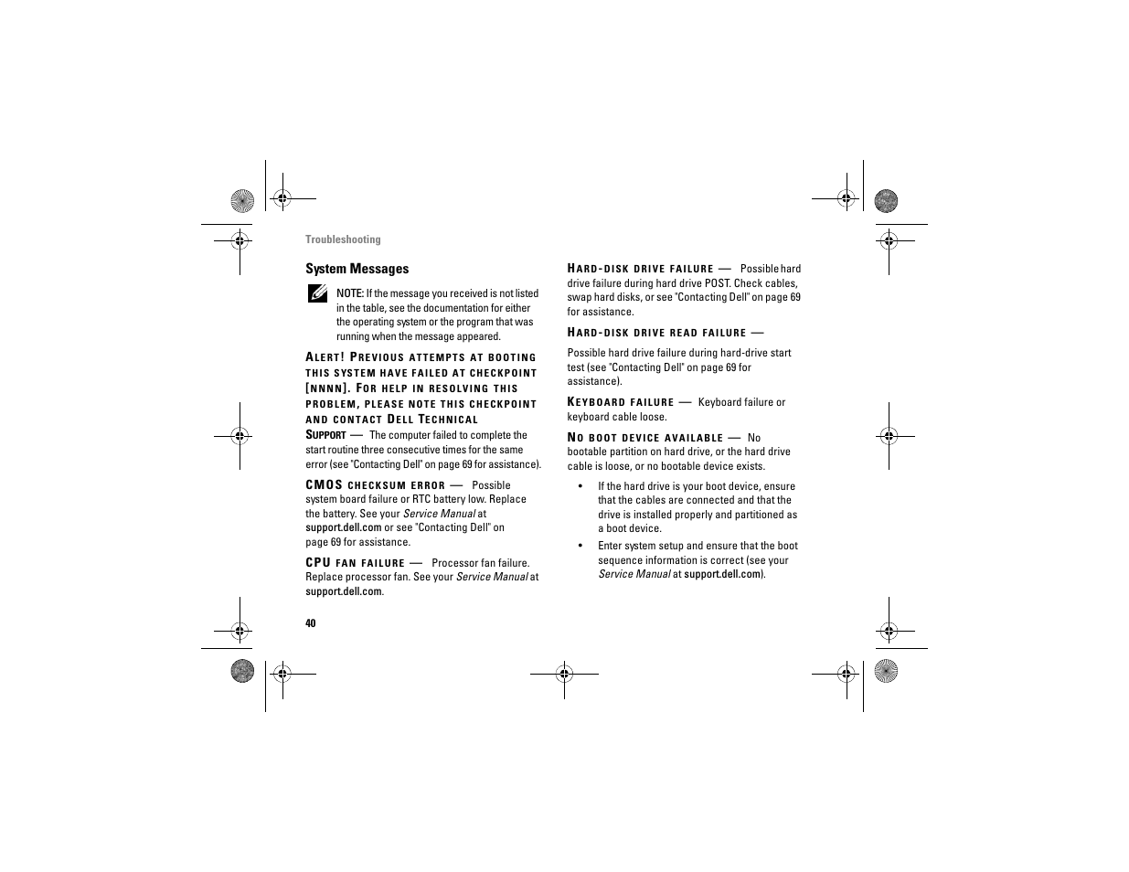 System messages | Dell Vostro A840 (Mid 2008) User Manual | Page 40 / 76