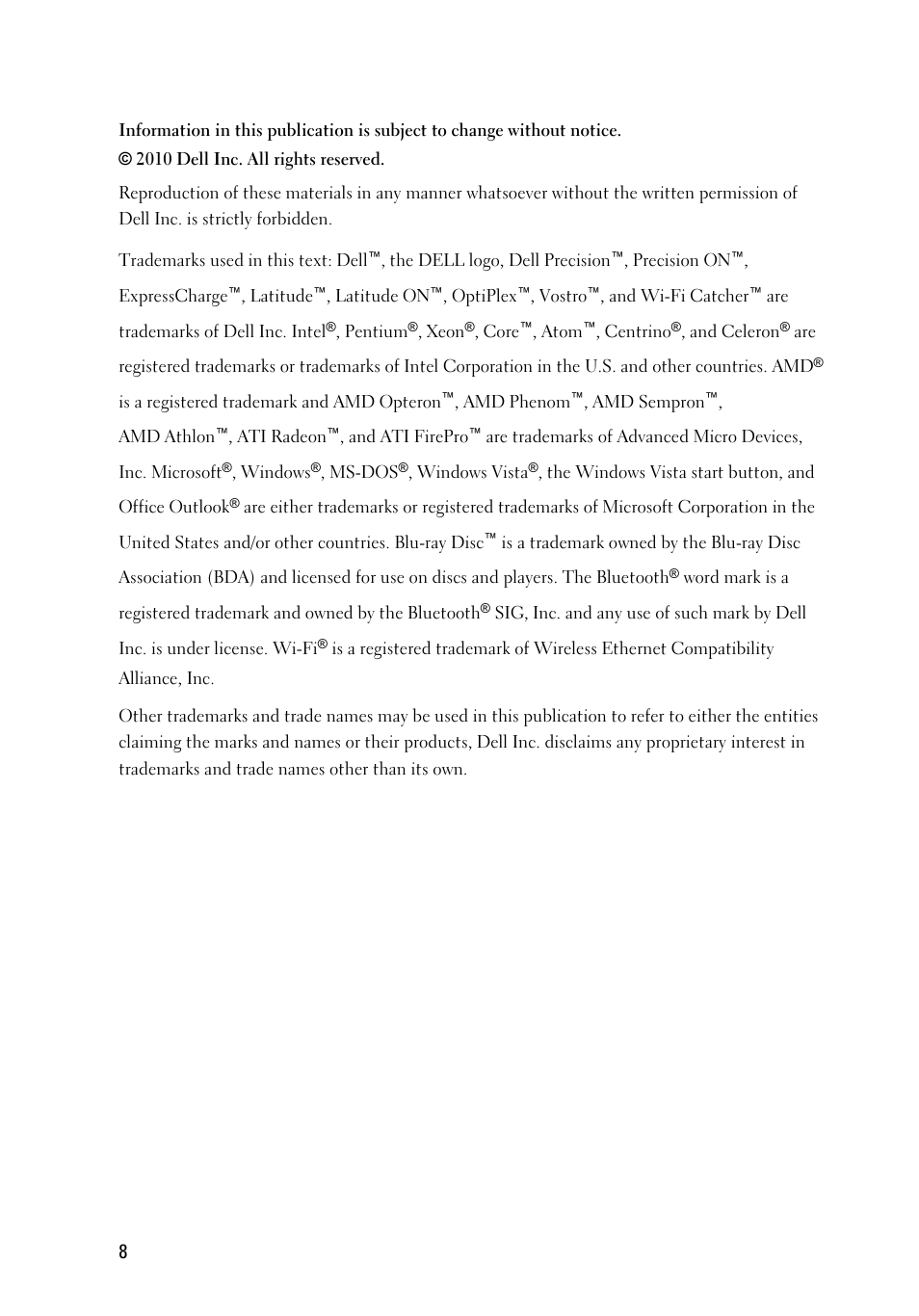 Dell Vostro V130 (Late 2010) User Manual | Page 8 / 8