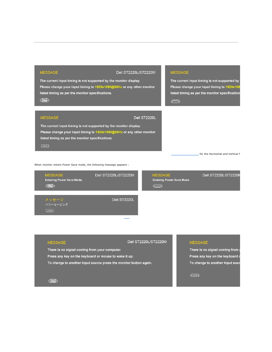 Osd warning messages | Dell ST2220M Monitor User Manual | Page 22 / 33