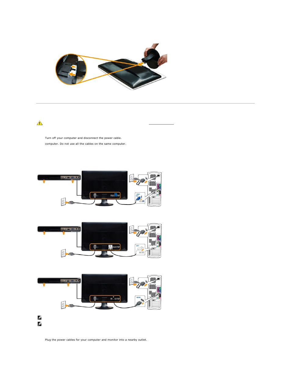 Connecting the monitor, Connecting the blue vga cable, Connecting the white dvi cable | Connecting the hdmi cable* (for selective models) | Dell ST2220M Monitor User Manual | Page 28 / 33