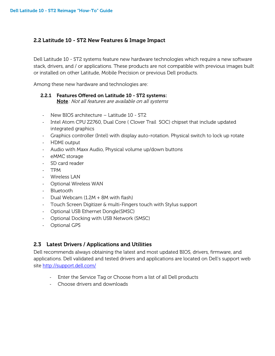 Latitude 10 - st2 new features & image impact, Latest drivers / applications and utilities | Dell Latitude 10 (Late 2012) User Manual | Page 5 / 9
