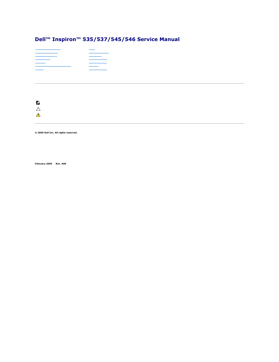 Dell Inspiron 545 (Early 2009) User Manual | 45 pages