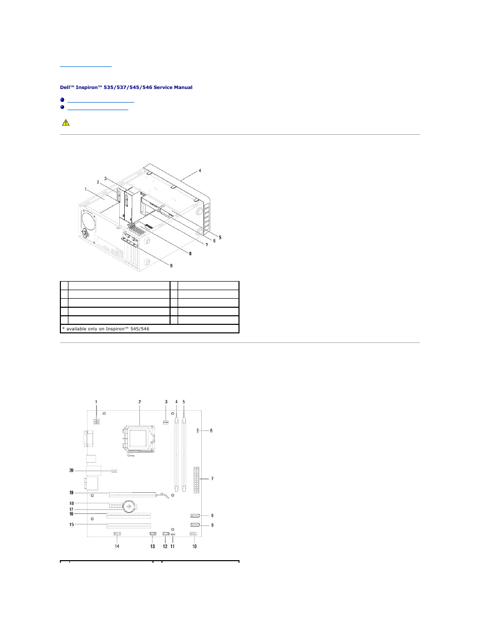 Technical overview, Inside view of your computer, System board components | Dell Inspiron 545 (Early 2009) User Manual | Page 43 / 45
