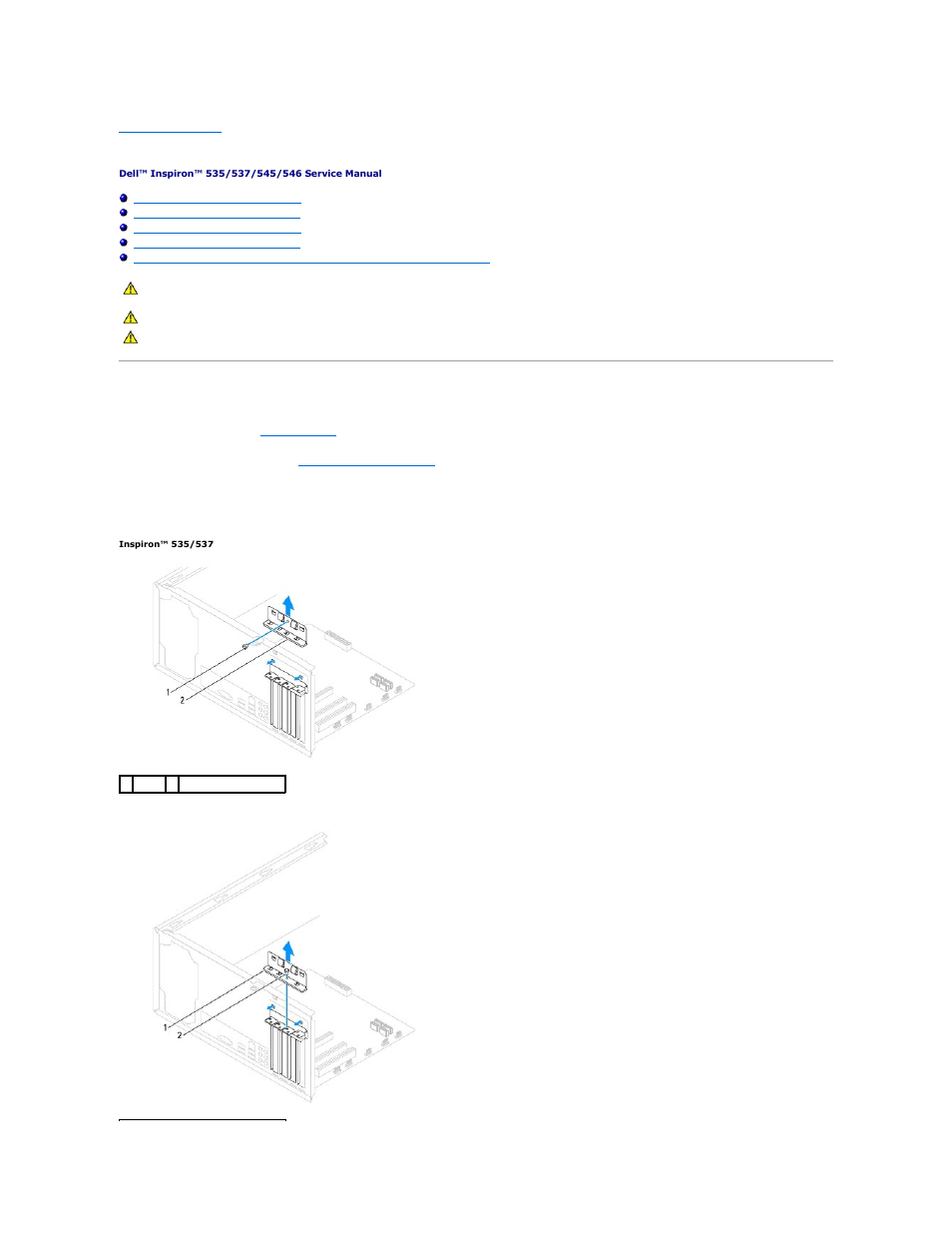 Pci and pci express cards, Removing the card retention bracket | Dell Inspiron 545 (Early 2009) User Manual | Page 5 / 45