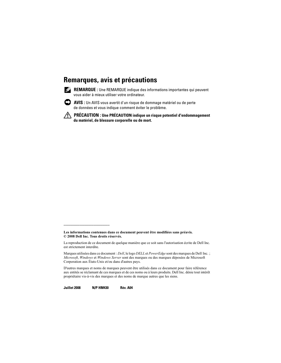 Remarques, avis et précautions | Dell Broadcom NetXtreme Family of Adapters User Manual | Page 20 / 58