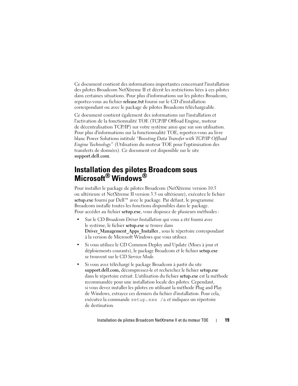 Installation des pilotes broadcom sous microsoft, Windows | Dell Broadcom NetXtreme Family of Adapters User Manual | Page 21 / 58