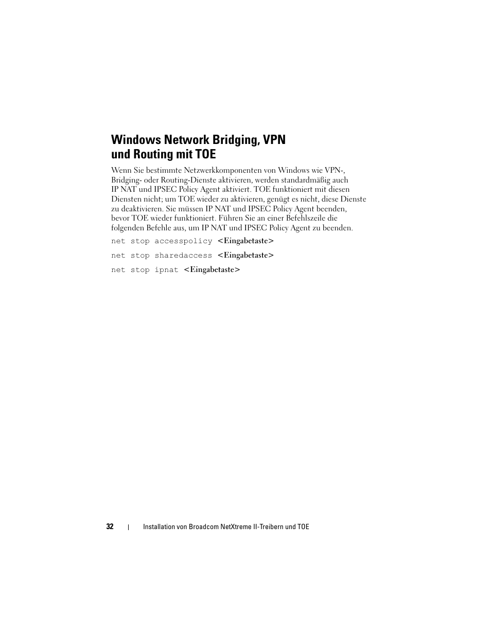 Windows network bridging, vpn und routing mit toe | Dell Broadcom NetXtreme Family of Adapters User Manual | Page 34 / 58