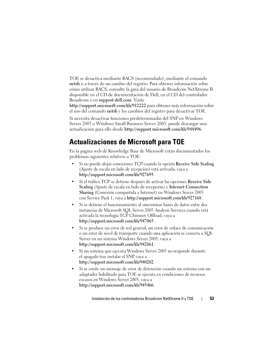 Actualizaciones de microsoft para toe | Dell Broadcom NetXtreme Family of Adapters User Manual | Page 55 / 58