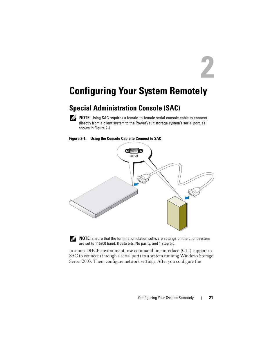 Configuring your system remotely, Special administration console (sac) | Dell PowerVault DP600 User Manual | Page 21 / 52