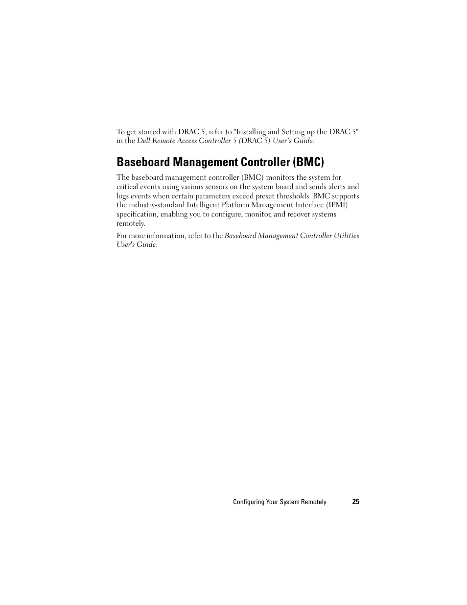 Baseboard management controller (bmc) | Dell PowerVault DP600 User Manual | Page 25 / 52
