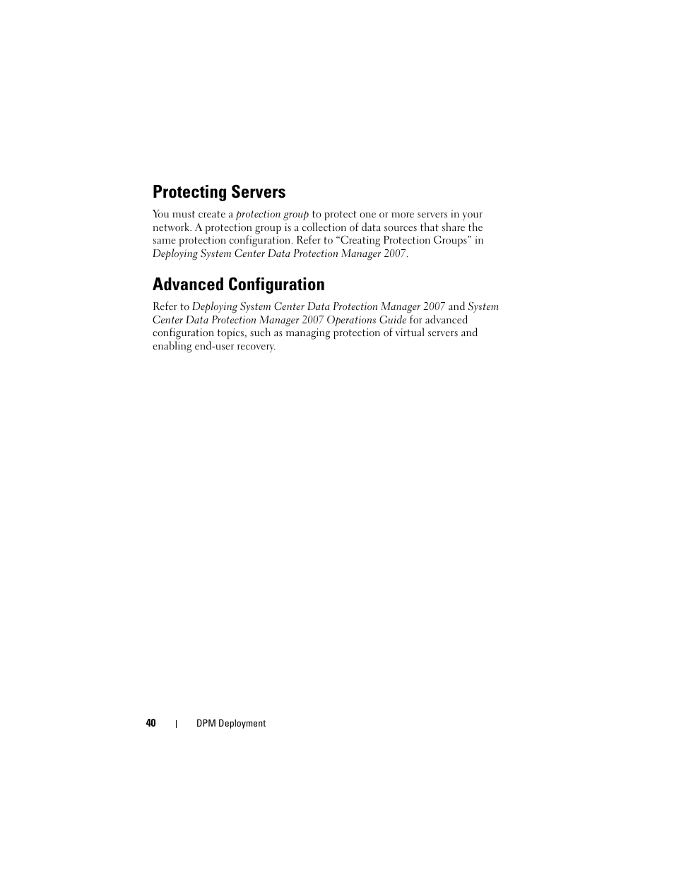 Protecting servers, Advanced configuration | Dell PowerVault DP600 User Manual | Page 40 / 52