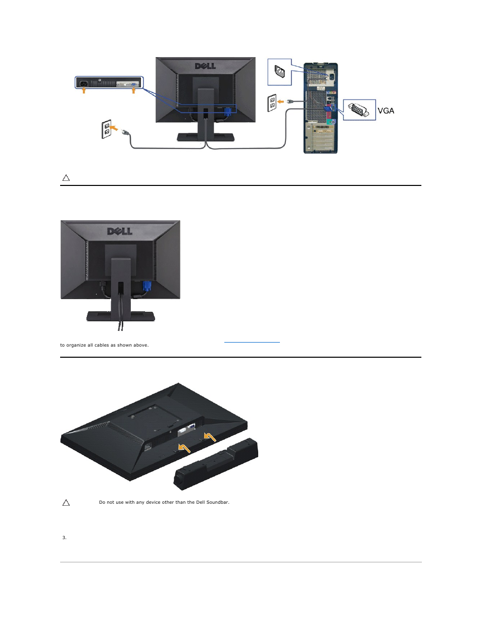 Organizing the cables, Attaching the soundbar (optional) | Dell E2011H Monitor User Manual | Page 27 / 32