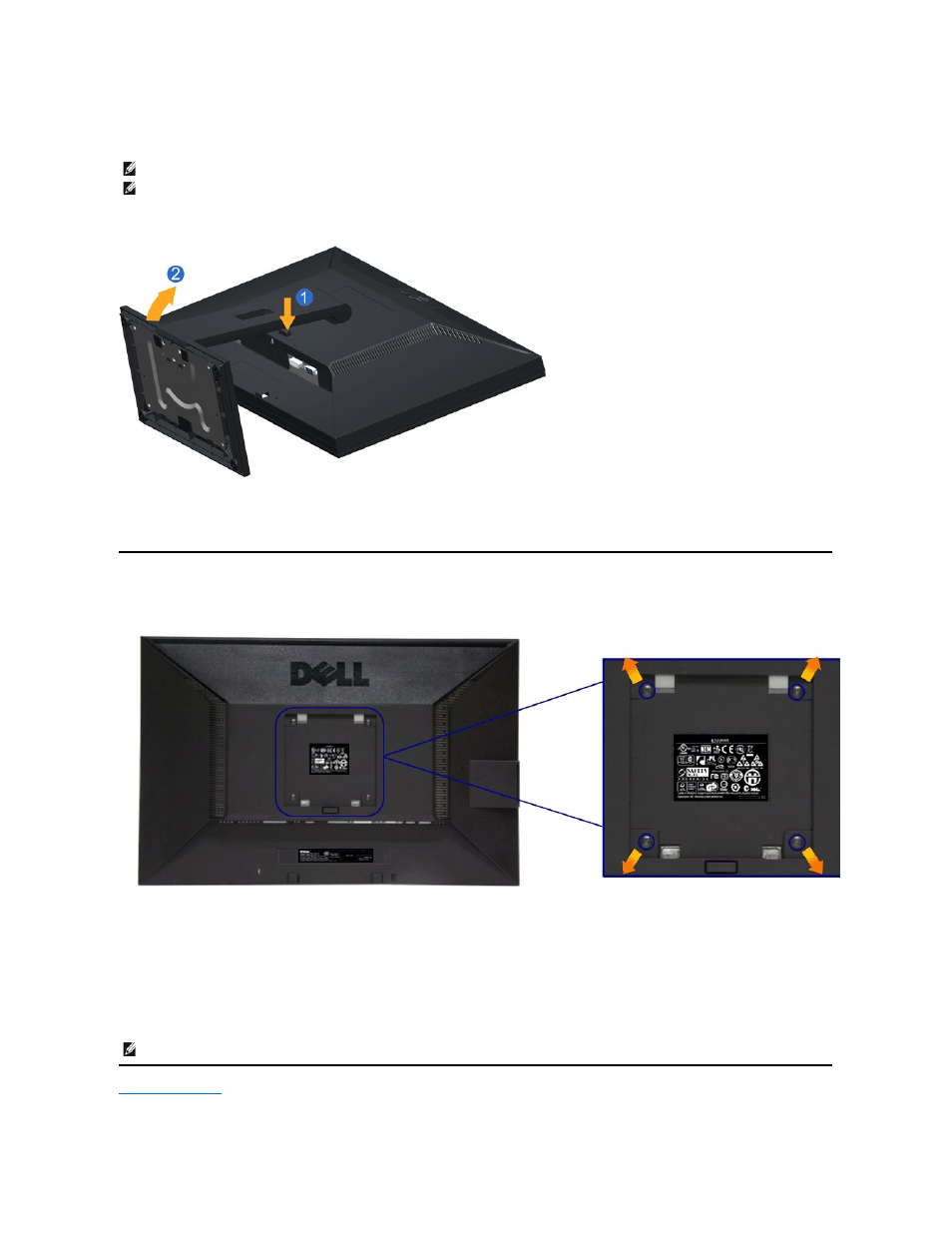 Removing the stand, Wall mounting (optional) | Dell E2011H Monitor User Manual | Page 28 / 32