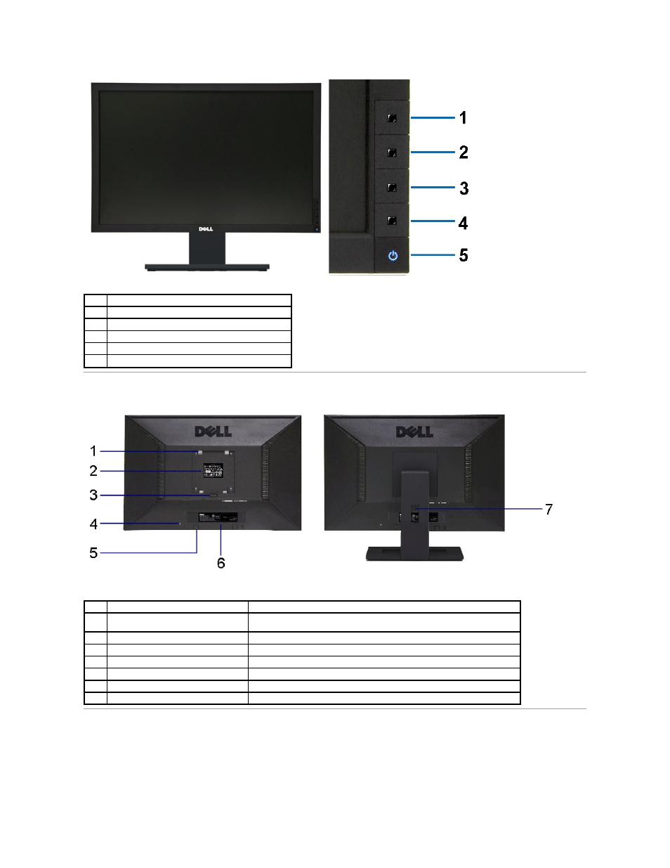 Back view, Side view | Dell E2011H Monitor User Manual | Page 4 / 32