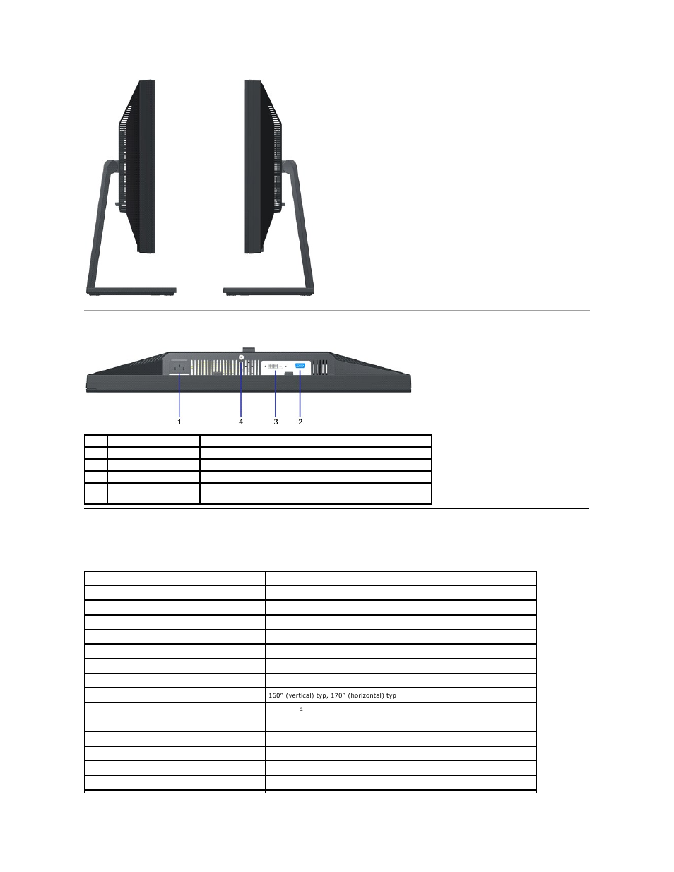 Monitor specifications, Bottom view, Flat panel specifications | Dell E2011H Monitor User Manual | Page 5 / 32