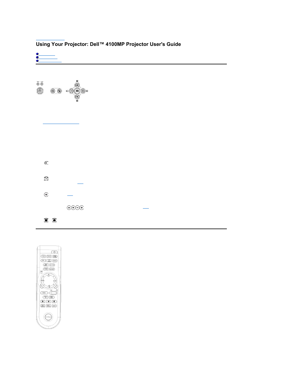 Control panel, Remote control | Dell Projector 4100MP User Manual | Page 35 / 50