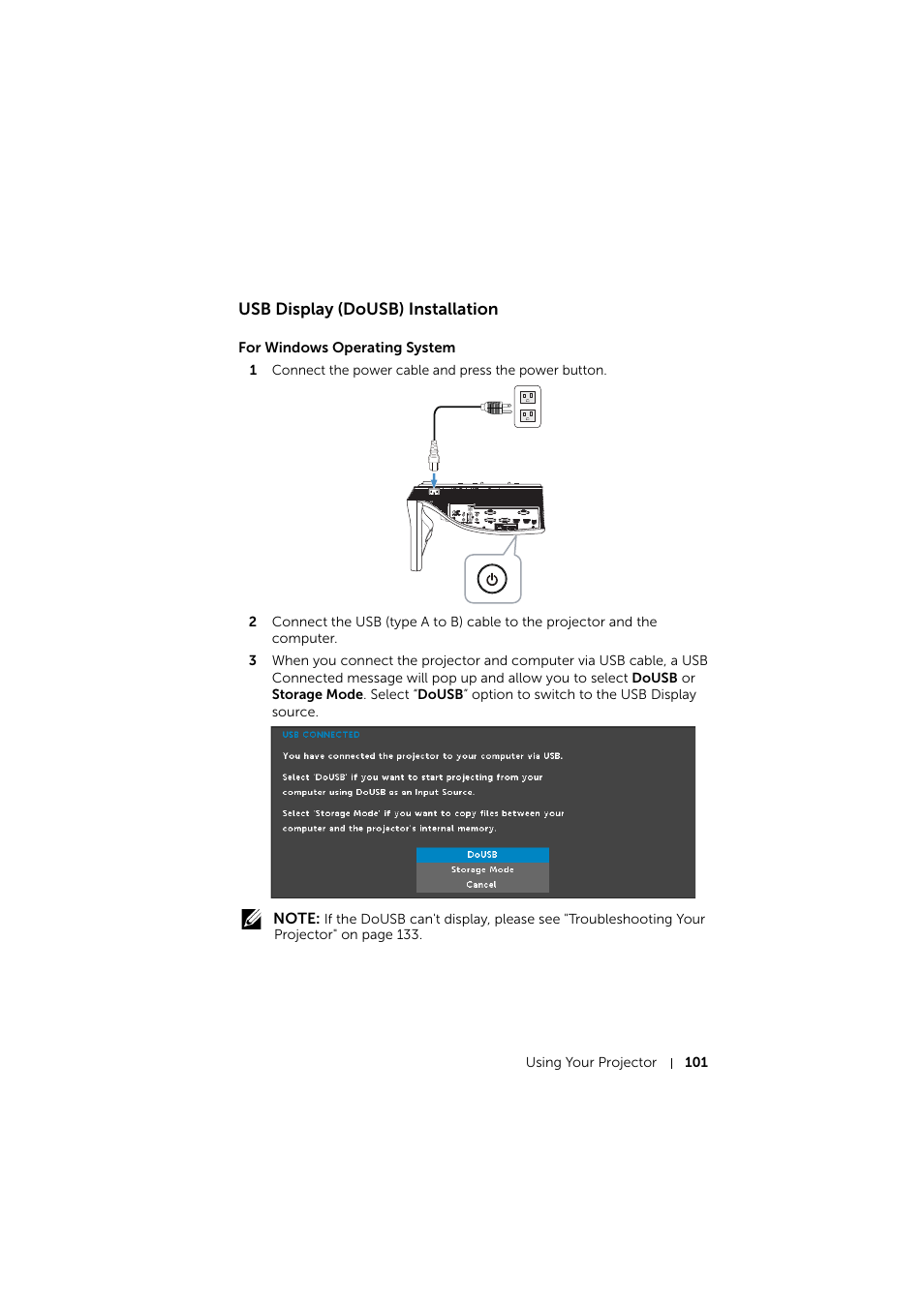 Usb display (dousb) installation, For windows operating system | Dell S510 Interactive Projector User Manual | Page 101 / 154