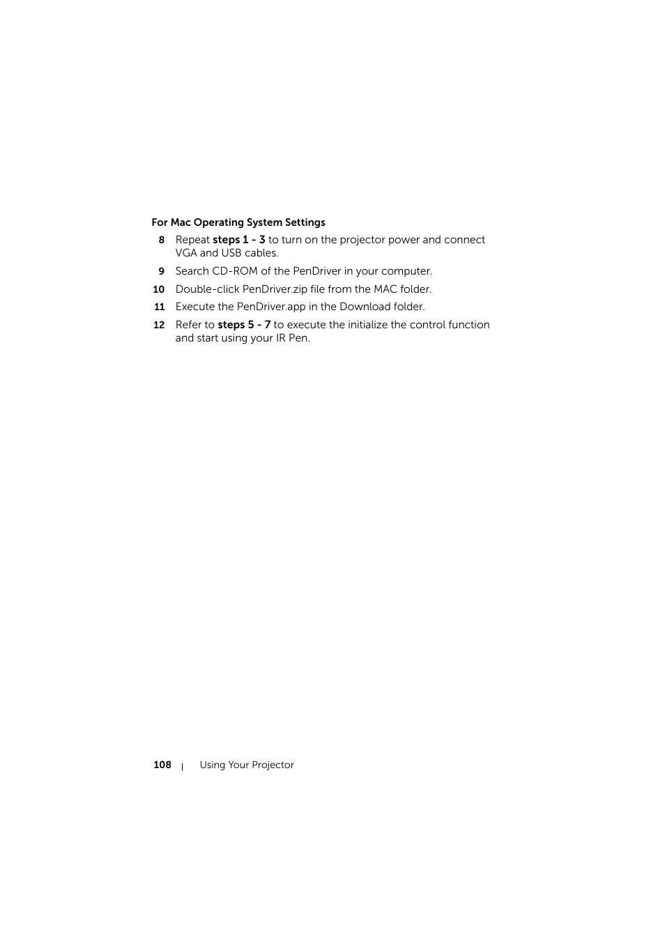 For mac operating system settings | Dell S510 Interactive Projector User Manual | Page 108 / 154