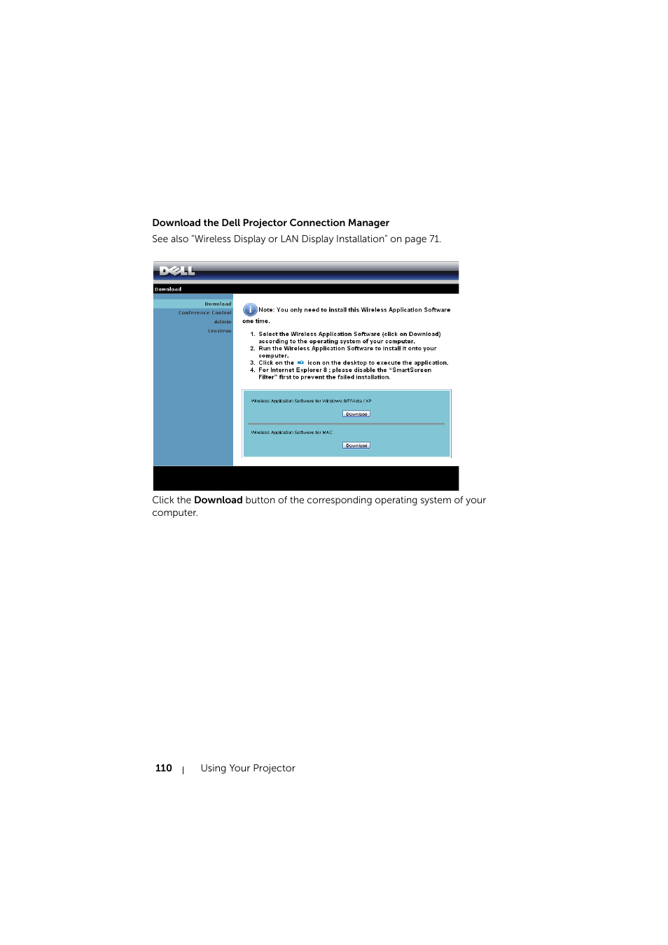 Download the dell projector connection manager | Dell S510 Interactive Projector User Manual | Page 110 / 154