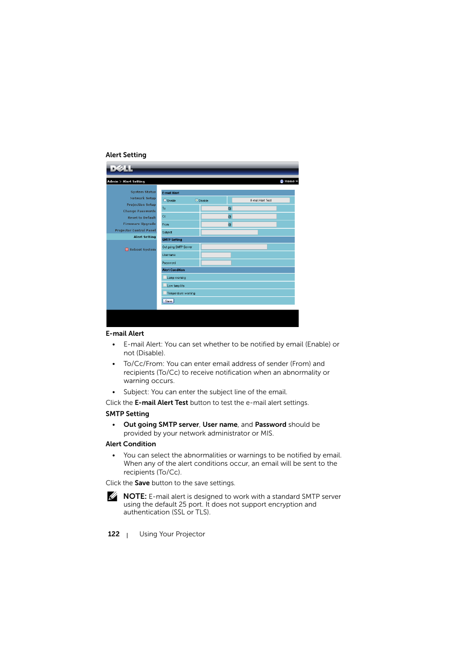 Alert setting | Dell S510 Interactive Projector User Manual | Page 122 / 154