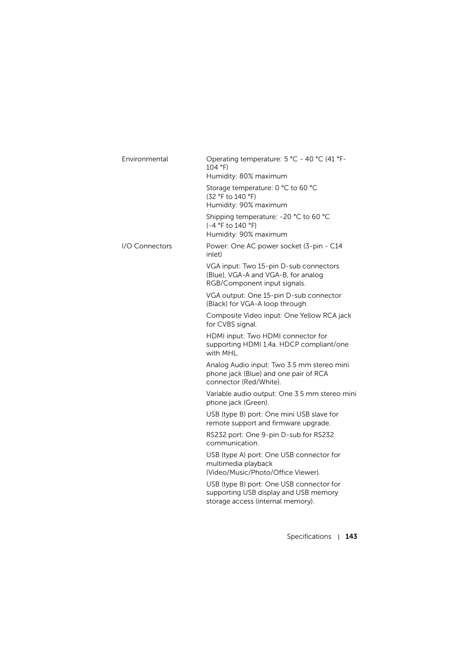 Dell S510 Interactive Projector User Manual | Page 143 / 154