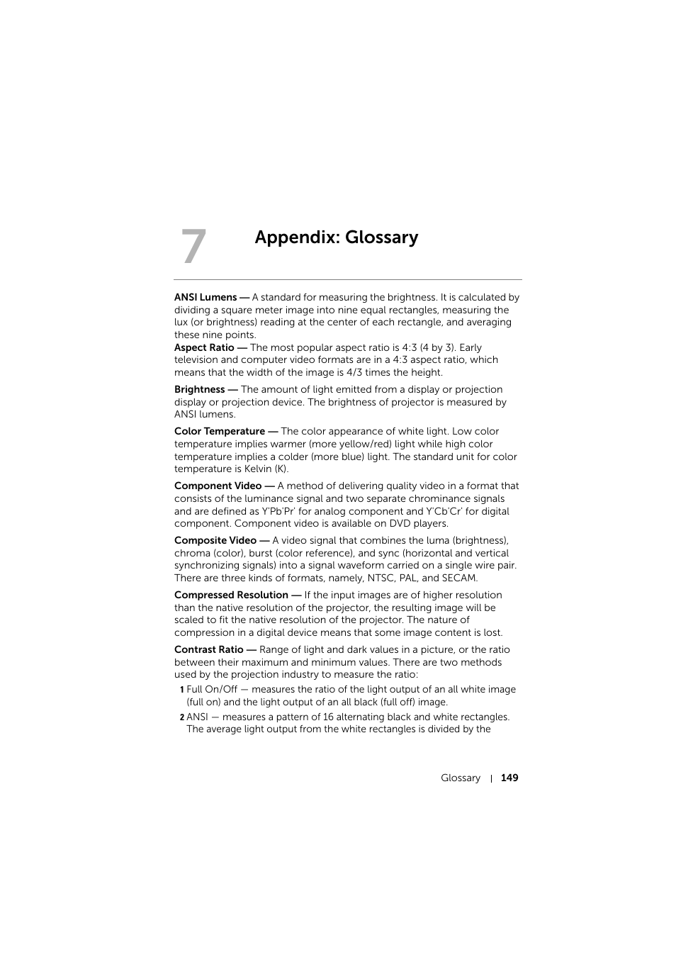 Appendix: glossary | Dell S510 Interactive Projector User Manual | Page 149 / 154