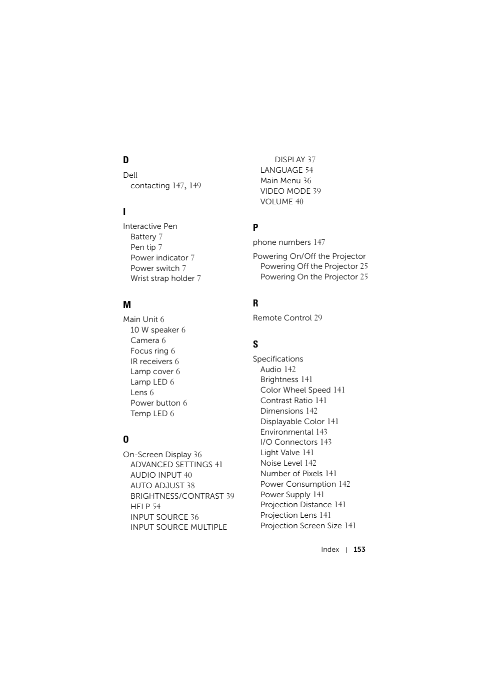 Dell S510 Interactive Projector User Manual | Page 153 / 154