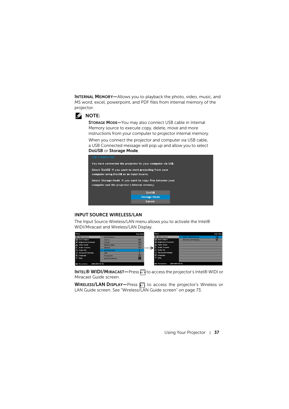 Input source wireless/lan | Dell S510 Interactive Projector User Manual | Page 37 / 154