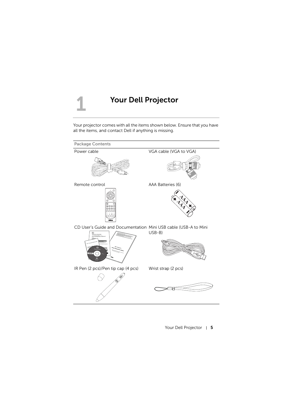 Your dell projector | Dell S510 Interactive Projector User Manual | Page 5 / 154