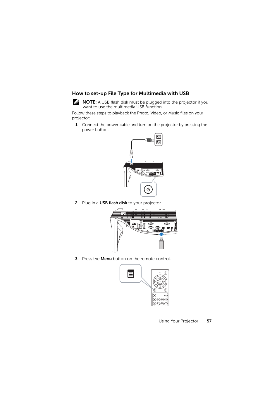 How to set-up file type for multimedia with usb | Dell S510 Interactive Projector User Manual | Page 57 / 154