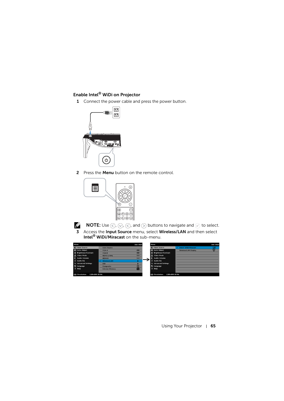 Enable intel® widi on projector | Dell S510 Interactive Projector User Manual | Page 65 / 154