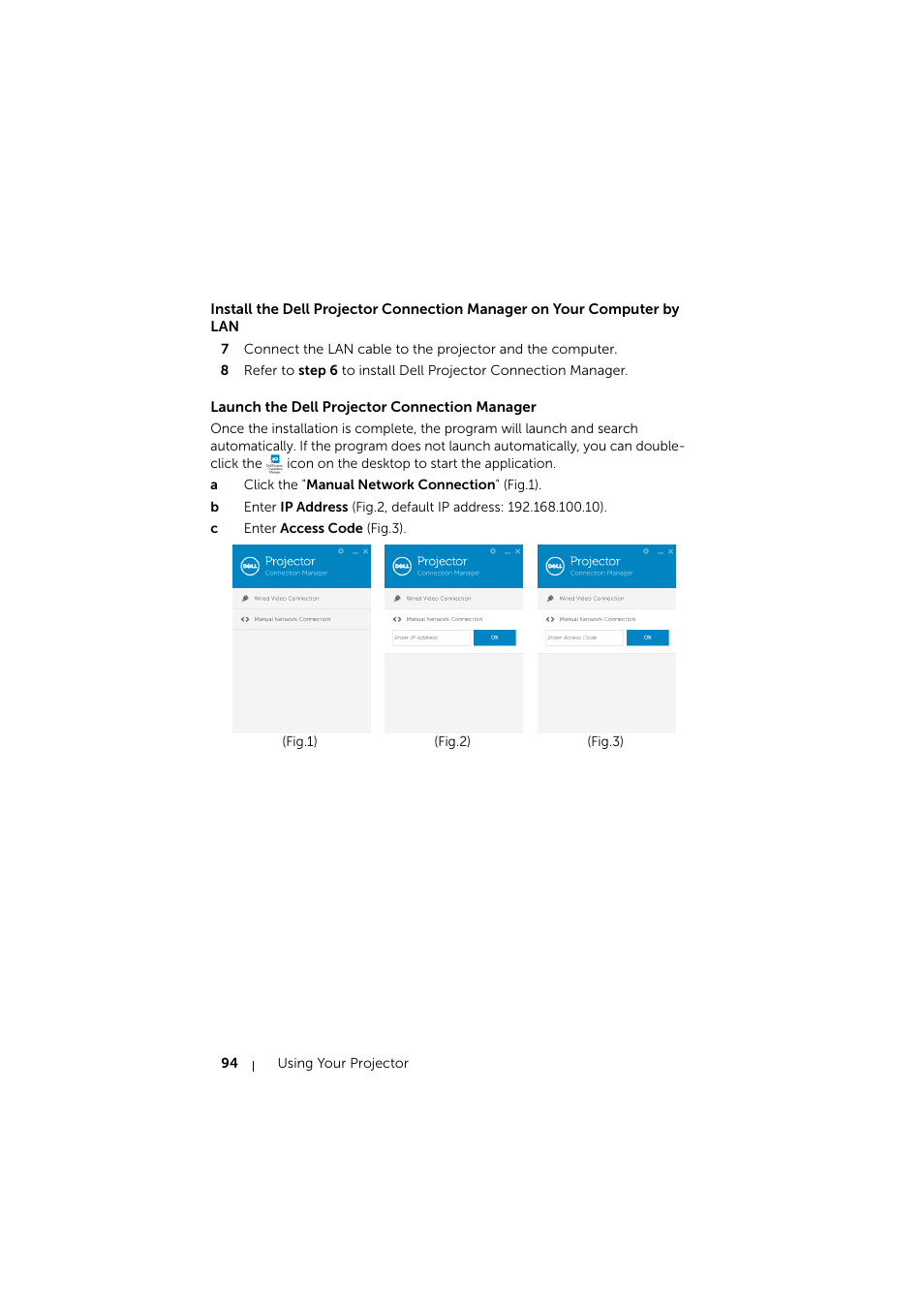 Launch the dell projector connection manager | Dell S510 Interactive Projector User Manual | Page 94 / 154